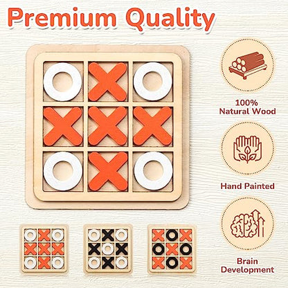Libima 12 Pcs Wooden Tic Tac Toe Game Mini Family Board Games Classical Puzzle Chess Tabletop for Senior Games, Educational Toys for Birthday /road Trip/travel/ Strategy Toys(Classic Color)