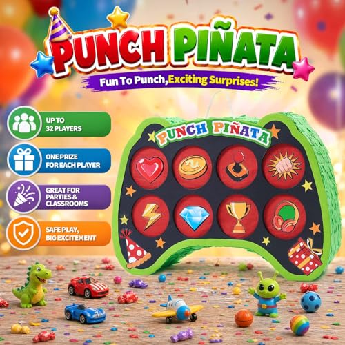 WERNNSAI Game Punch Piñata - Punch Box Piñata with 4 Replacement Punch Papers & 4 Sets of DIY Stickers, Hanging Unboxing Game Supplies for Video Game Party, Gamer Birthday, School Carnival Decor - style: Game Punch