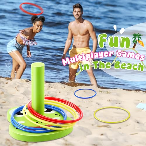 Hiboom Pool Ring Toss Games Toys, Swimming Pool Games for Adults and Family with 6 Pcs Throwing Rings, Water Foam Toss Float Toys for Summer Outdoor, Beach, Yard, Party(Frog) - style: Frog