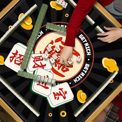Mahjong Mat, Non-Slip Noise Reducing Game Mat, 31.5 Inch Mahjong Table Mat,Mahjong Mat with Cloth Bag and Carton Storage,Suitable for Mahjong, Dominoes, Solitaire and Other Games. (Rich-Black) - color: Rich-black