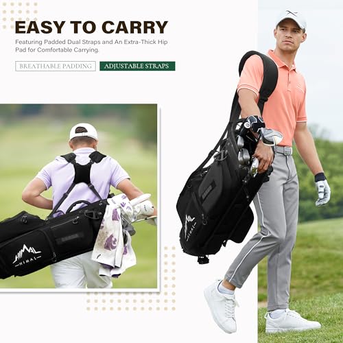 uniHimal Lightweight 7-Way Golf Stand Bag for Men & Women | Carry Bag, Multiple Pockets, Dual Straps - color: black