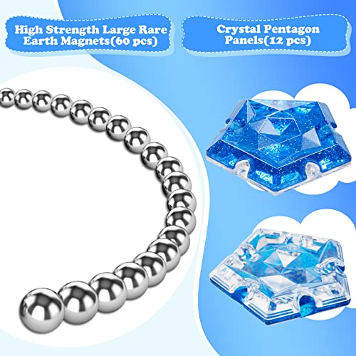 Magnetic Fidget Sphere Magnets Balls - Crystal Diamond Blue Holographic Glitter - Magnet Fidgets Toy - 12 Piece Set - Creativity Beyond Imagination, Inspirational, Recreational, Desk Toys for Adults - color: Crystal Diamond Blue Holographic Glitter