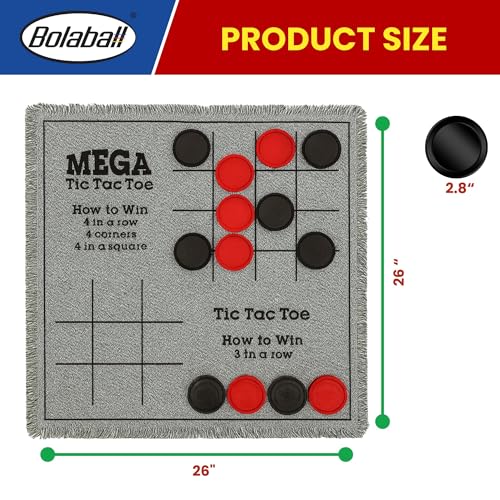 Bolaball 3-in-1 Jumbo Checkers & Tic Tac Toe Game Set with Carry Bag – Giant Outdoor Board Games, Family Games, Reversible 26" x 26" Board, 24 Easy-Grip Chips, for 13+ Age - style: Giant Checker