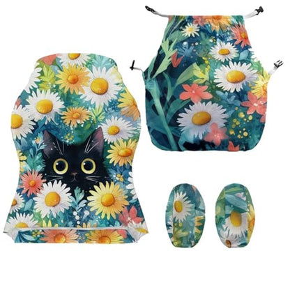 Suobstales Cat Daisy Flower Pattern Gaming Chair Cover, Removable Office Chair Cover with Zipper, Stretch Anti-dust Universal Washable High Back Computer Seat Protector for Pets - color: Cat Daisy Flower
