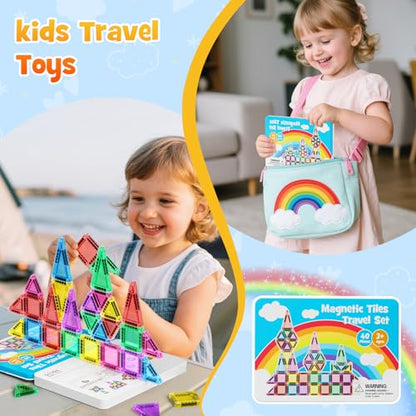 40 Pieces Magnetic Tiles for Kids Ages 4-8, Travel Magnetic Building Blocks Set with Iron Box, STEM Outdoor Kids Toys Gift for Boys & Girls 3+ Year Old, Pocket-Sized Classroom Must Haves - style: 40PCS Rainbow
