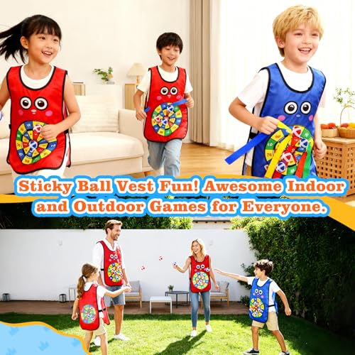 Sticky Ball Vest for Dodgeball Game, 6-Players Set 6 Target Vests | 48 Sticky Balls, Promotes 3+Kids Active Screen-Free, Dodge Tag Game, Indoor and Outside Running Games, Team Game Play