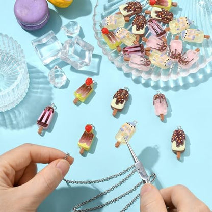 Stiesy 40Pcs Printed Resin Ice Lolly Charms with Loop, 5 Styles Cute Sweet Food Charm Beads Bulk for Jewelry Making, DIY Craft Projects and Present Making - color: Ice Lolly-5 Styles-40pcs