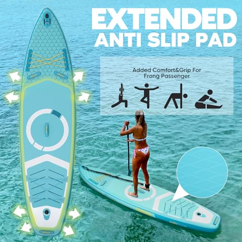 Inflatable Paddle Board,Stand Up Paddle Board Set, Extra Wide SUP Board with Removable Fin, Floating Paddle, Hand Pump, Waterproof Phone Pouch,Traveling Board - color: FT green