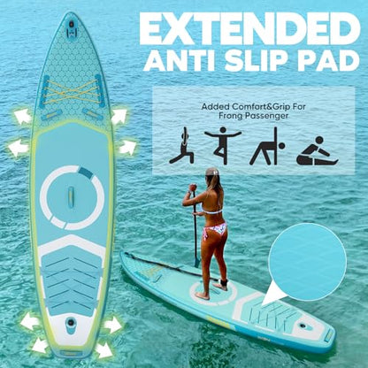 Inflatable Paddle Board,Stand Up Paddle Board Set, Extra Wide SUP Board with Removable Fin, Floating Paddle, Hand Pump, Waterproof Phone Pouch,Traveling Board - color: FT green
