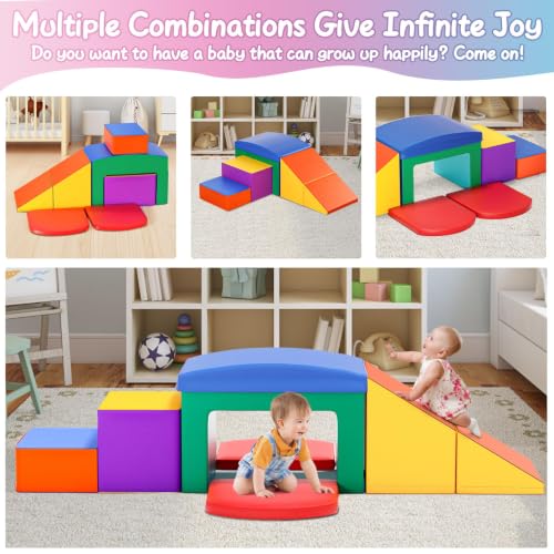 Crawl and Climb Foam Play Set, 6 Pcs Indoor Soft Foam Climber Play Sets, Climb and Crawl Activity Playset, Soft Play Equipment Crawling and Sliding - color: Light Blue