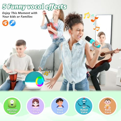 goopow Mini Karaoke Machine Speaker for Kids Adults, Portable Bluetooth Microphone Song Toys with LED Light, Best Chritmas Birthday Festival Gift for 3 4 5 6 7 8+ Year Old Girls Boys (Green-2MIC) - color: Green-2Mic