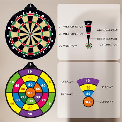 2IN1 Double-Sided Magnetic Dart Board for Kids and Adult.with 12 Magnetic Dart+12Sticky Balls,Safe Dart Game Set for 3-12 Year Old,Fun Family Game Friends Gifts