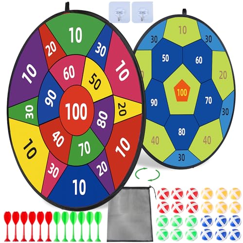 HELLO PAPAYA 29" Large Dart Board for Kids,with 24 Sticky Balls+12 Sticky Darts,Indoor/Sport Outdoor Fun Party Play Game Toys,Birthday for 3 4 5 6 7 8 9 10 11 12 Year Old Boys Girls - style: 2in1-Purple 100 Scores Target With 24 balls 12 darts