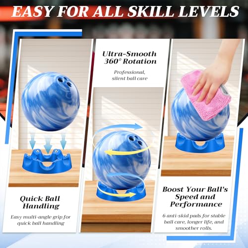 Yookeer Bowling Ball Spinner Stand, 360° Smooth Rotating Ball Cup Holder with Easy Multi-Angle Grip, Universal Bowling Accessories for Optimal Performance, Cleaning & Polishing - color: Blue