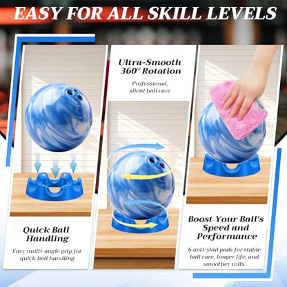 Yookeer Bowling Ball Spinner Stand, 360° Smooth Rotating Ball Cup Holder with Easy Multi-Angle Grip, Universal Bowling Accessories for Optimal Performance, Cleaning & Polishing - color: Blue