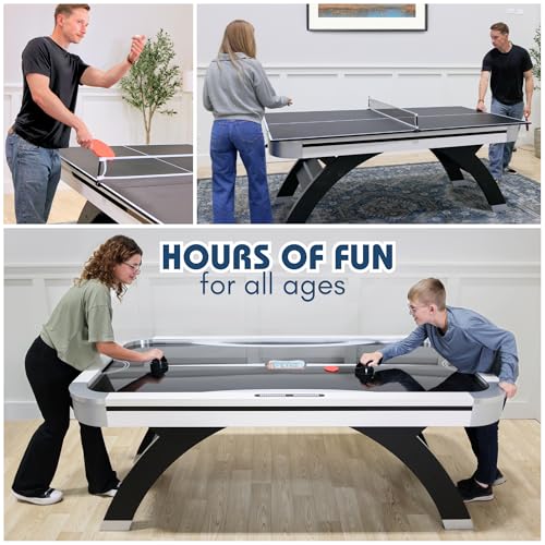 Freetime Fun Air Hockey Table 7 ft Game Table for Adults Light Up - Full Size Arcade Air Powered Indoor LED Hockey Table for Game Room (AIr Hockey & Table Tennis Table)