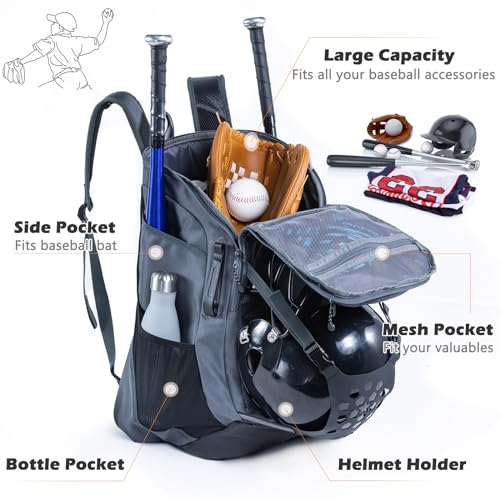 | Baseball Bag Softball Bat Bag, Double-layer Baseball Backpack Adult with Gear Klip To Hold Baseball Glove, Baseball Essential Gear, Youth Baseball Bag for Boys, Girls, Baseball Accessories - color: Grey