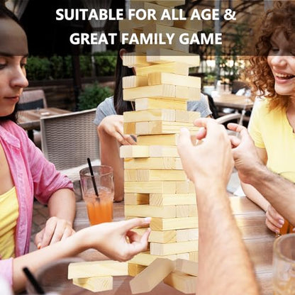 Megwoz Medium Tumble Tower Games for Kids and Adults 57 Blocks New Zealand Pine Wooden Blocks Stacking to 3FT Family Game for Indoors Outdoors Yard Games for Family - size: M-Up to 3FT