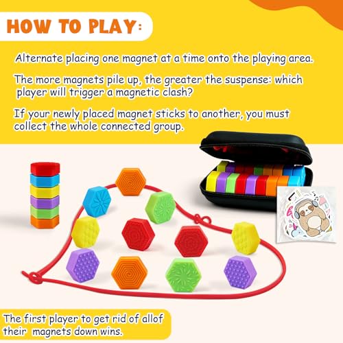 TiTiC Magnet Game Chess Set with String & Colorful Silicone Stones, Figet Sensory Stones Magnetic Chess Game for Family Games Night & Travel & Camping, Puzzle Strategy Games