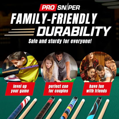 Prosniper Premium Pool Sticks Set of 4 | 58-Inch, 19-Oz Canadian Maple Pool Cue with Low-Deflection Shaft & 4 Extra Chalks | Pro-Grade Billiard Cue for Home & Bar Play - color: Multicolor