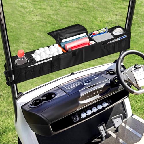 Grekos Golf Cart Inner Storage Tray, Upgraded 1680D Golf Cart Front Storage Basket - color: Black