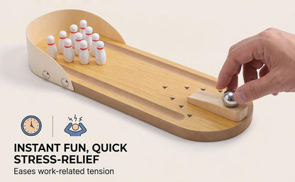 EVGATSAUTO Tabletop Mini Bowling Game Set Desk Bowling Alley Wooden Game for Adults Teens Compact 30x10cm Portable Stress Relief Office Home
