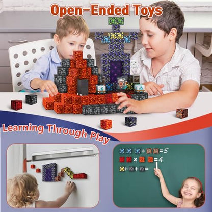70PCS Magnetic Building Blocks Travel Toys for Kids Ages 4-8, Lava Portal Mini Magnetic Blocks with Iron Storage Box, Portable Magnet Cubes STEM Learning Set for Toddler Boys Girls Ages 3+ - style: Lava Portal