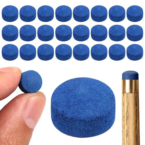 25 Pack 13mm Pool Cue Tips - Premium Hard Leather Replacement Kit for Pool, Snooker & Billiards, Includes Storage Box - Precision Performance & Repair Kit for Tacos de Billar, Blue