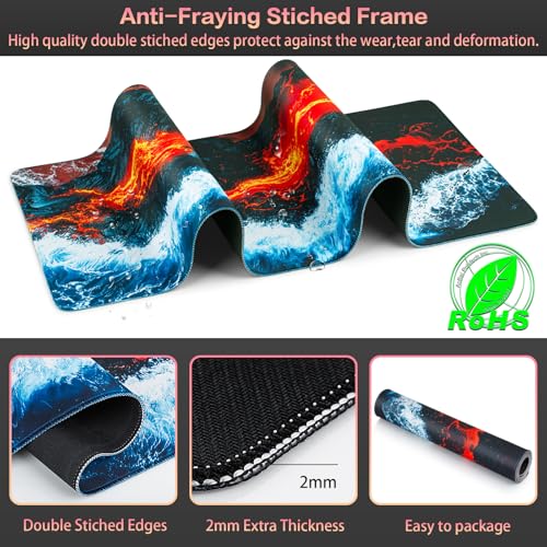 Canjoy Gaming Mouse Pad, 31.5x15.7inch Large Extended Mousepad Big Computer Desk Mat for Keyboard and Mouse Full Desk Mouse Mat with Non-Slip & Rubber Base - color: Magma and Sea