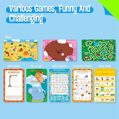 SpriteGru 2 Travel Game Pads, 61 Dry Erase Activities Games Reusable & Erasable Book, Fun Brain Challenge Games Interesting Educational Toy and Learning Tool for Road Trip Airplane Travel - style: Mazes & Fun Games