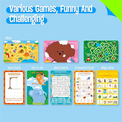 SpriteGru 2 Travel Game Pads, 61 Dry Erase Activities Games Reusable & Erasable Book, Fun Brain Challenge Games Interesting Educational Toy and Learning Tool for Road Trip Airplane Travel - style: Mazes & Fun Games