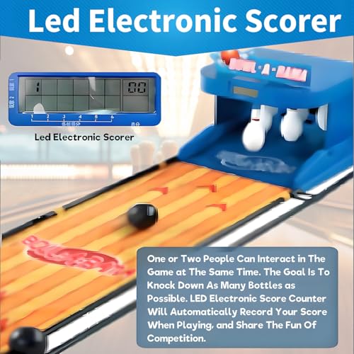 Bowling Set Kids, Electronic Bowling Alley Game, Foldable Indoor Family Game Bowling Game, with LED Electronic Scoreboard, Automatic Reset, Lighting, Simulation Sound Effect. 2M - size: 2M