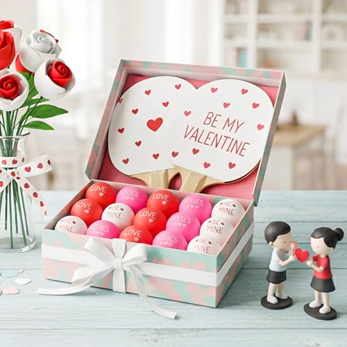 Soulchen 24 Pcs Valentines Day Table Tennis Balls Bulk 40 mm Heart Table Tennis Ball Red Pink White Valentines Funny Novelty Toys Accessories for Beer Game Birthday Gift Party Decorations - style: Letter