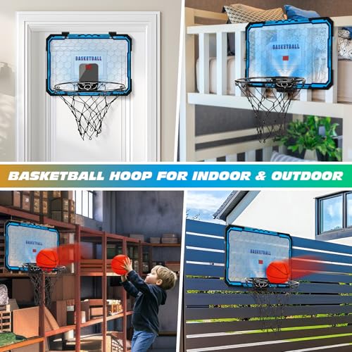 Indoor Basketball Hoop Boys Gifts for Teens Door Room Basketball Hoop Mini Hoop with Scoreboard, 3 Balls and Batteries Basketball Toys for 8 9 10 11 12 - style: Cool LED Basketball Hoop & Scoreboard