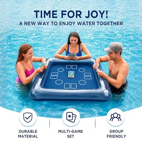 Funscape Floating Table Pool Game Toys, Inflatable Water Play Floating Toy W/Playing Cards, Fun Swimming Pool Float Block Game, Outdoor Travel Yard Beach Play Summer Family Party Gift for Child Adult
