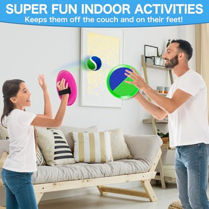 Outdoor Toys for Kids Ages 3-5, 4-8, 8-12 - Ball Catch Game for 3 4 5 6 7 8 -12 Year Old Boys Girls, Outside Toss Game Set for Beach, Pool, Yard - Toddlers Birthday Gifts Easter Basket Stuffers(6Pcs) - style: 6 Paddles 3 Balls