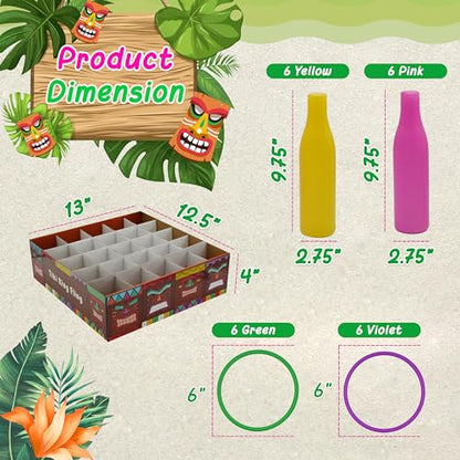 4E's Novelty Tiki Ring Fling Bottle Ring Toss Game Set for Party Games for Adults and Family, Beach Summer Hawaiian Luau Outdoor Indoor Game Activity