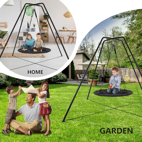 HOTJUMP Swing Stand for Kids, 330LBS Heavy Duty Metal Swings Frame for Backyard Indoor, Anti-Rust and All Weather Resistance, Saucer Swing -NOT Included Black - color: Black