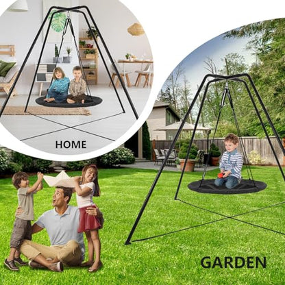 HOTJUMP Swing Stand for Kids, 330LBS Heavy Duty Metal Swings Frame for Backyard Indoor, Anti-Rust and All Weather Resistance, Saucer Swing -NOT Included Black - color: Black