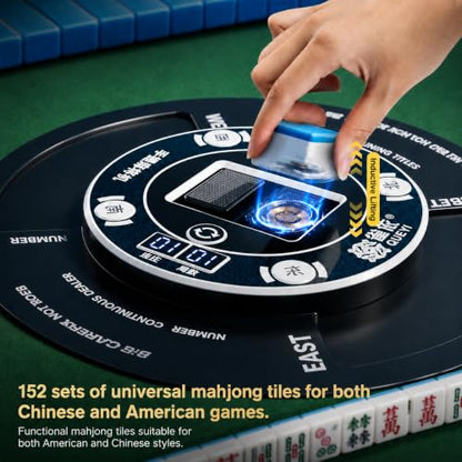 Portable Automatic Mahjong Table, Hand-held Mini-Mahjong, Automatic Mahjong, Foldable Mahjong Table w/American&Chinese -Style Magnetic Tiles, for Outdoor & Home Fun (Black) - color: B-black& American and Chinese Mahjong Tiles