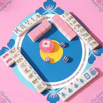 Jolitac American Mahjong Game Set, 166 Premium Tiles, 1.2-inch Mahjong Tile Set with Sturdy Carrying Bag, Thickened Mah-Jongg Tiles Bag Portable Travel Complete Mahjong Set - color: Pink