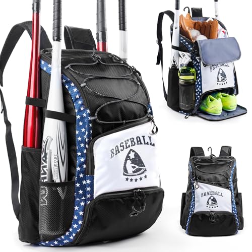 Baseball Bag for Youth & Adult with 4 Bat Sleeves - Softball Bat Bag with Shoe Compartment - Baseball Backpack for T-Ball, Softball Equipment, Baseball Gear, Baseball Bags for Boys 8-12 - color: Black, size: Large