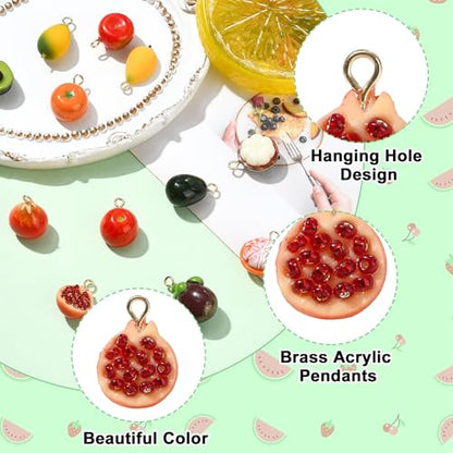 Stiesy Fruit Charms 12Pcs 3D Acrylic Apple Orange Mango Avocado Charm Pendants Bulk for Jewelry Making Crafting DIY Necklace Bracelet Earring Gifts - color: Fruit-12pcs-12 style