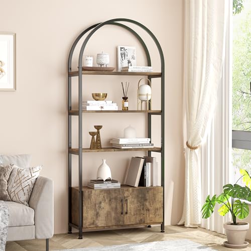 GAOMON Bookshelf with Door, 71.5 Inch Tall Bookcase with Storage Cabinet Shelf, 4-Tier Modern Display Shelf for Bedroom Living Room - color: Black