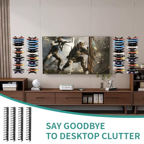 Video Game Storage Organizer Wall Mount - Metal Media Shelf Holds Up to 72 Disc Boxes, Game Case Holder for PS, Xbox, Switch, Space Saving 4-Pack Disc Holder, No Tools Needed (4-Pack)