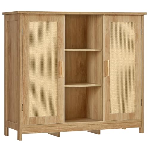 Iwell Rattan Storage Cabinet with 4 Adjustable Shelves, Coffee Bar Cabinet, Sideboard Buffet for Kitchen, Living Room, Entryway, Natural - color: Natural