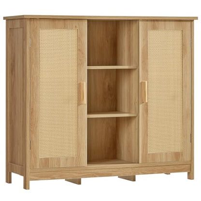 Iwell Rattan Storage Cabinet with 4 Adjustable Shelves, Coffee Bar Cabinet, Sideboard Buffet for Kitchen, Living Room, Entryway, Natural - color: Natural