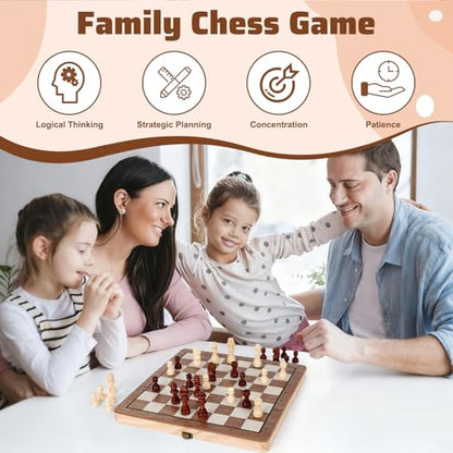 Wooden Chess Set,11.5 inch Magnetic Chess Board Folding Design with Storage Travel Chess Game for Kids, Adults and Family Game Night