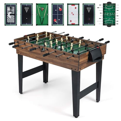 Goplus 10-in-1 Combination Multi Game Table Set, Adult Size Combo Game Table W/Foosball, Table Tennis, Pool, Air Hockey Table, Bowling, Chess, Checkers, Backgammon for Game Night - color: Brown
