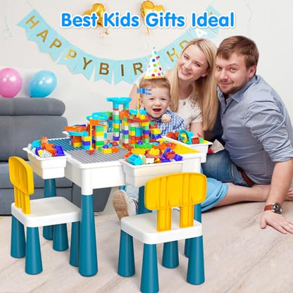 OCATO Kids Activity Table Toddlers Kids Table and Chair Set with 152Pcs Large Marble Run Building Blocks All in One Kid Play Water Tables Sand Tables, STEM Toys for Boys Girls 3 4 5 6 Year Old - color: Multicolor